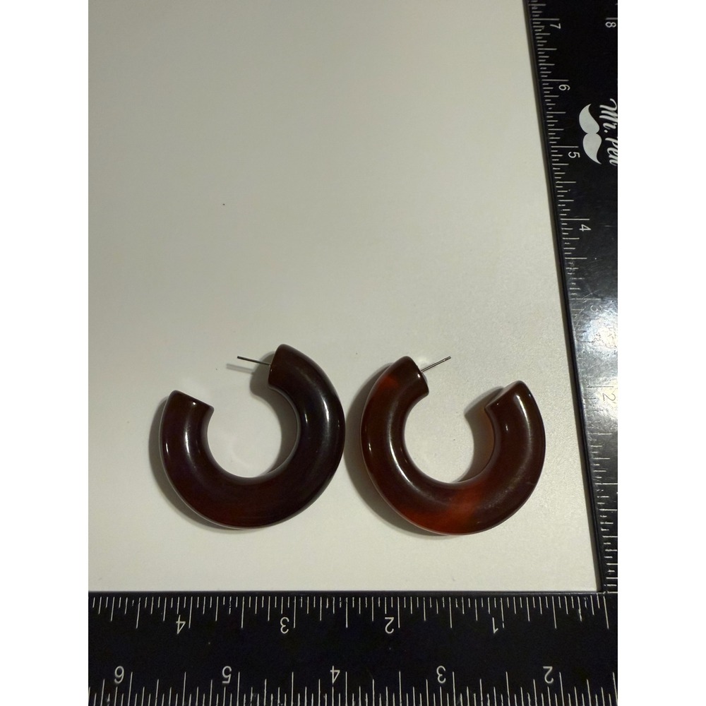 Chunky Tortoiseshell‎ Acrylic Hoop Earrings Brown Amber Marbled C-Hoop Retro